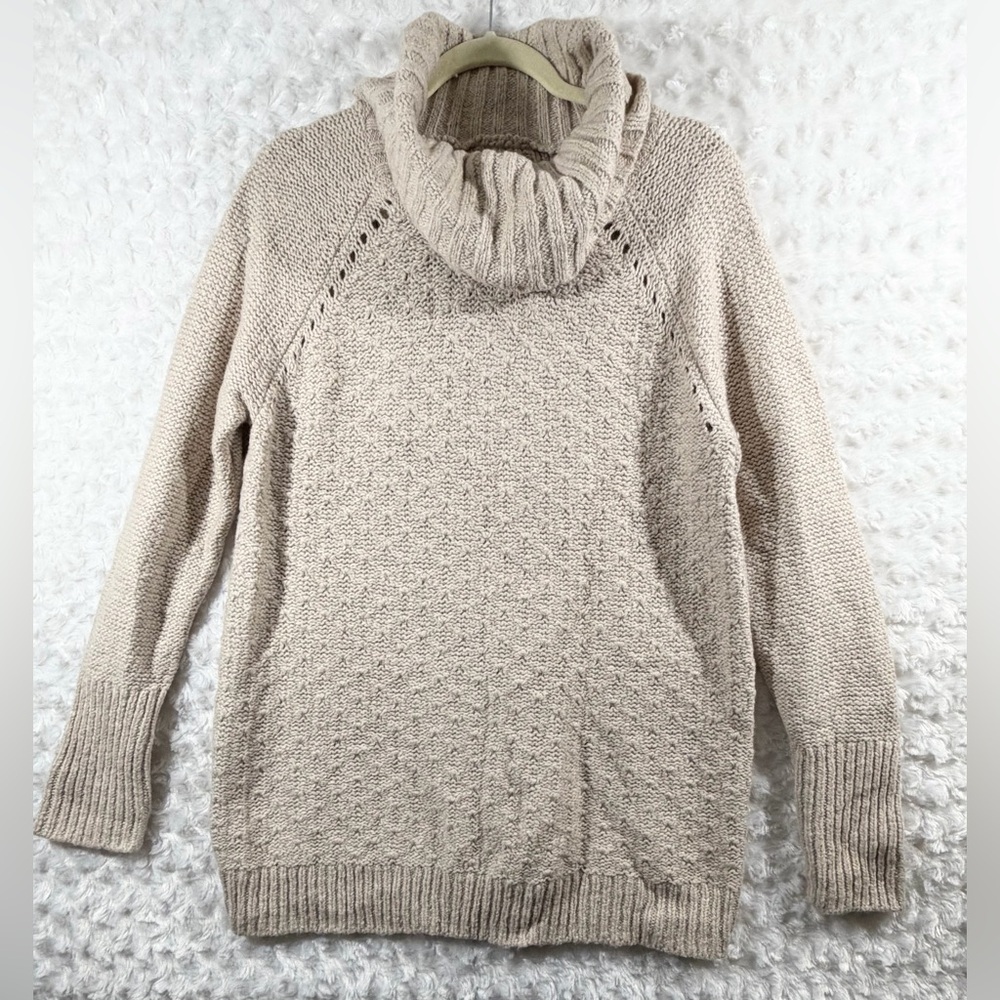 Ann Taylor LOFT Womens Size XL Cream Cowl Neck Wool Cotton Knit Sweater